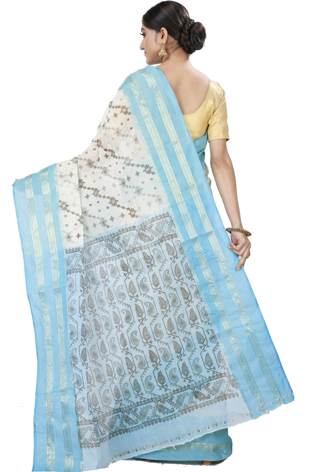 Sky Blue Pure Cotton Rashi Print Tant Saree Print (1013)